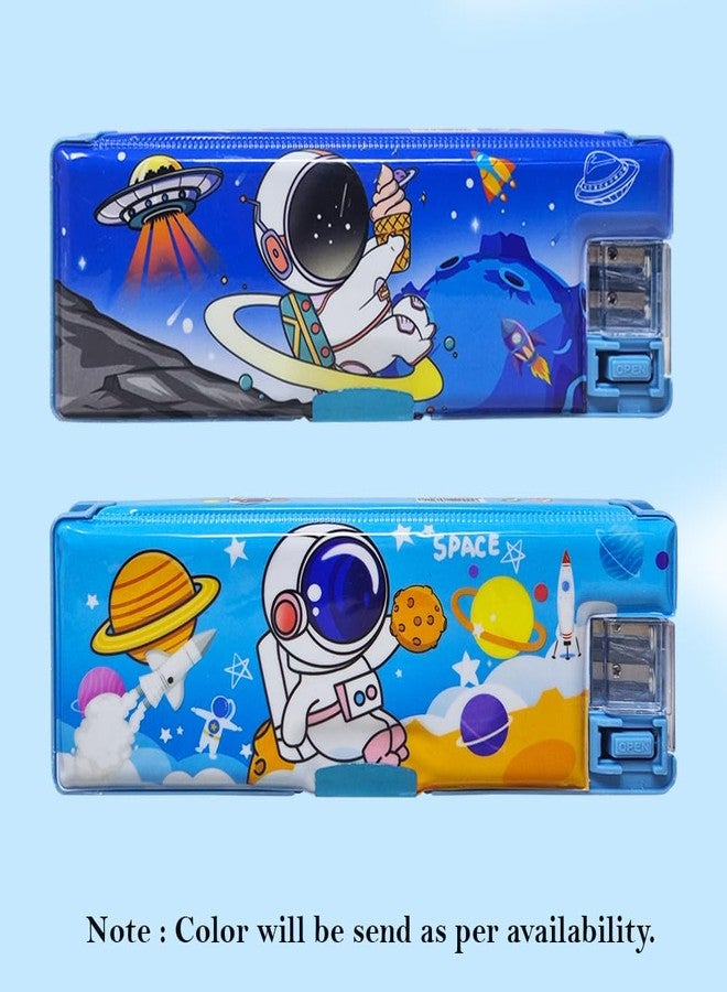 Sidak Plastic Space Themed Pencil Box, Inbuilt LED Light with 2 Compartments and Dual Sharpener, Magnetic Lock, Pencil Box for Kids (Blue) - Image 5
